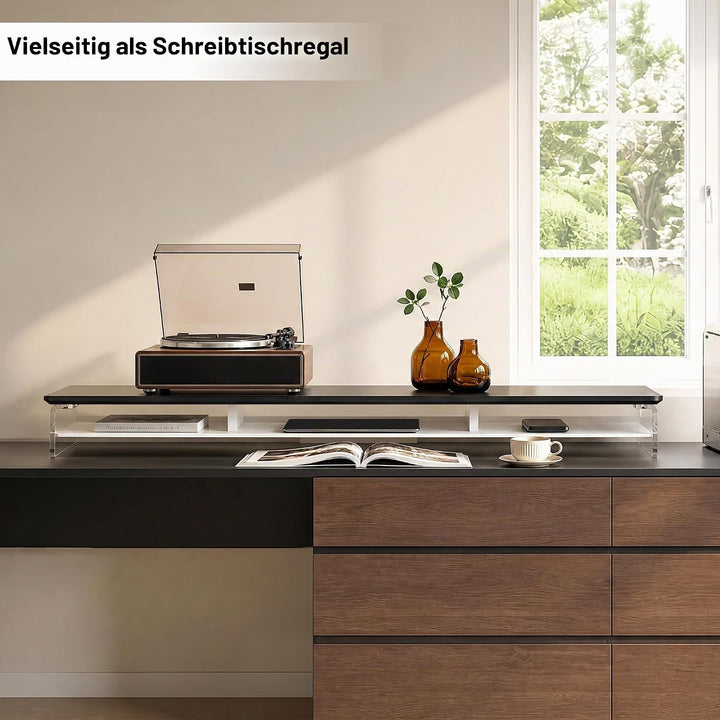 Fenge Acryl Monitorständer Riser 108cm, Grosser Dual monitorständer mit Metallregal, Schreibtisch Zu