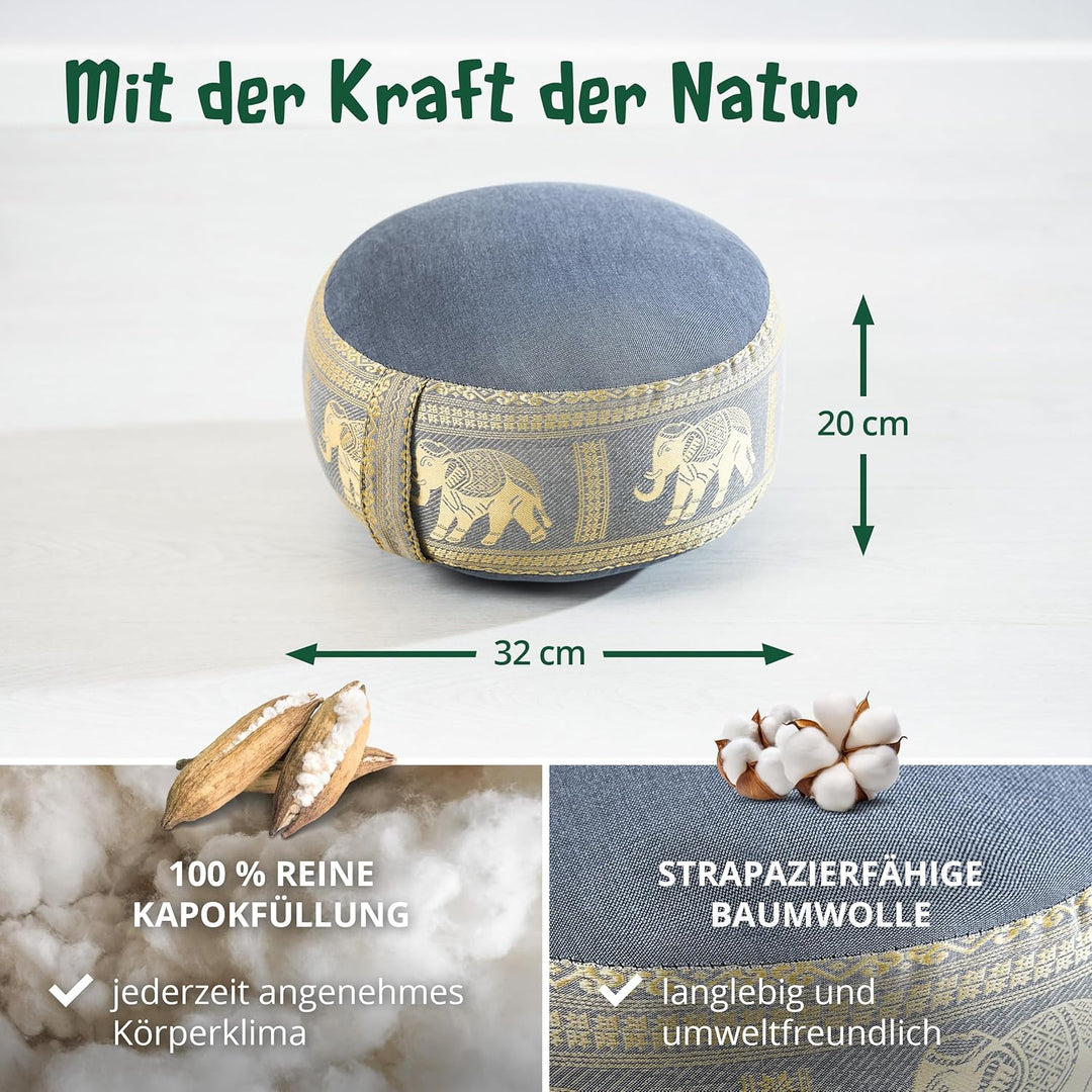 livasia Meditationskissen Thaiseide - Ø 32x20cm - Yogakissen klein mit Kapok, Pouf, Bodenkissen Yoga