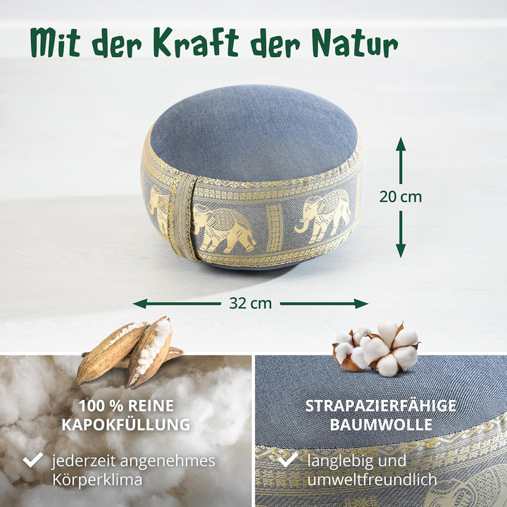 livasia Meditationskissen Thaiseide - Ø 32x20cm - Yogakissen klein mit Kapok, Pouf, Bodenkissen Yoga