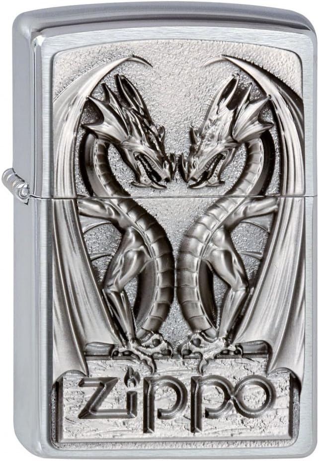 Zippo Feuerzeug 2002728 Twins Dragon Heart Benzinfeuerzeug, Messing, Brushed Chrome, 1 x 3,5 x 5,5 c