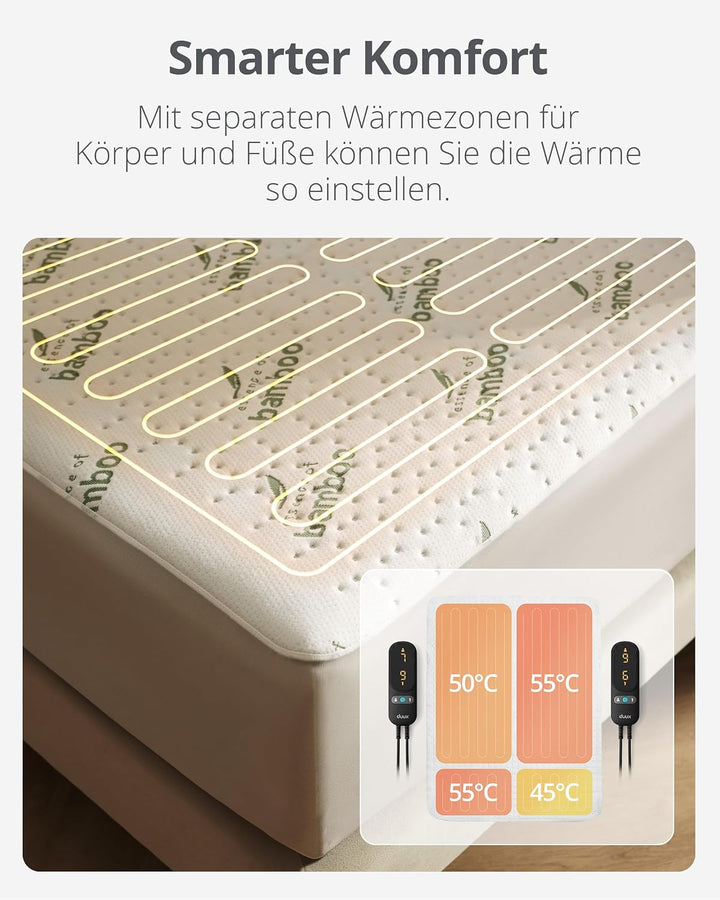 Duux Snooze Bambus Elektrische Unterdecke – Bambus Decklack – 6 Heizstufen & Timer – 2 Zonen für Kör