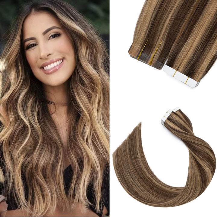 Silk-co Tape Extensions Echthaar 30g, leicht Version Tape in Extensions Echthaar 20pcs, Remy Invisib
