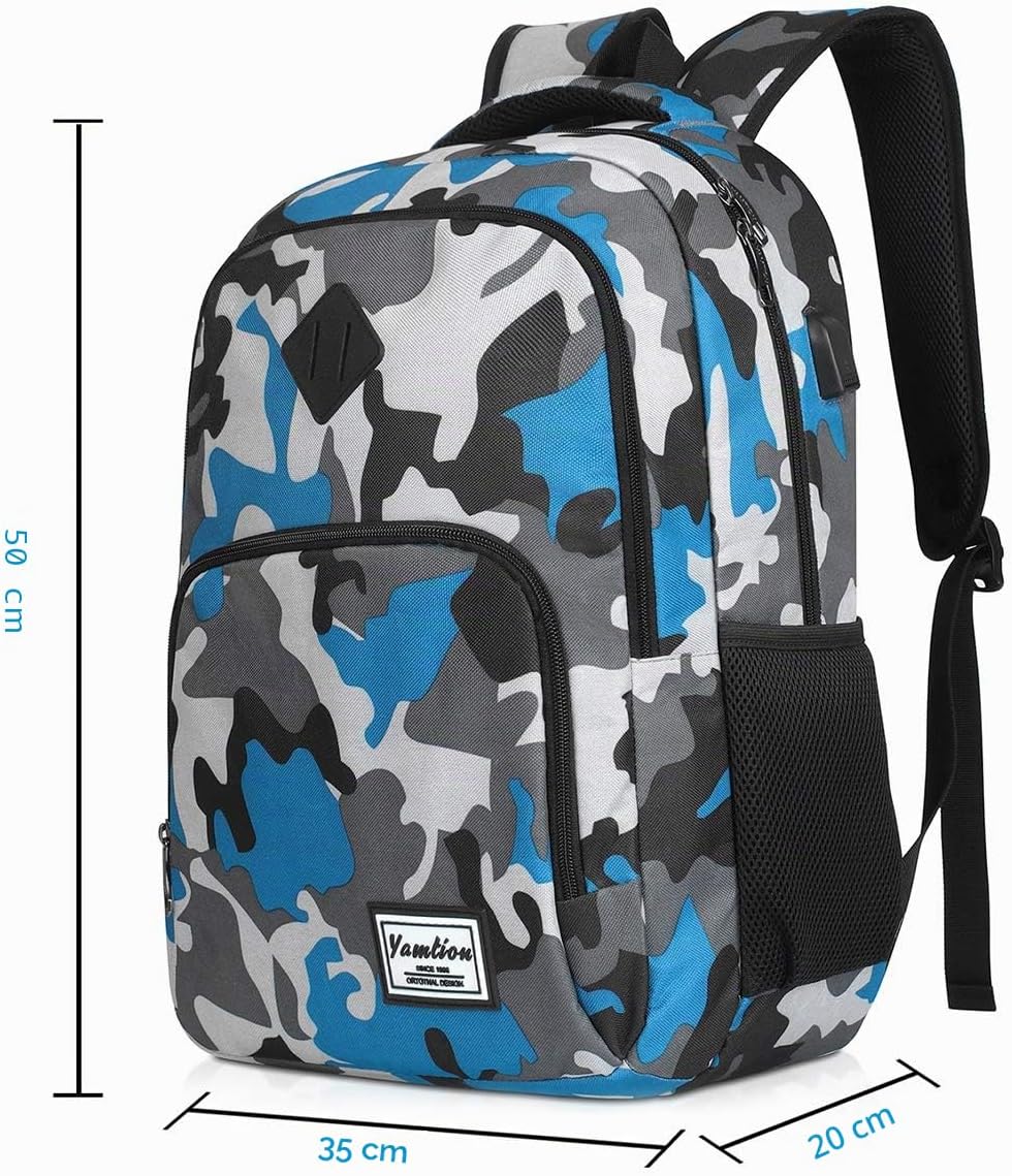 YAMTION Rucksack Jungen Teenager,Schulrucksack mit USB-Ladeanschluss und 15.6 Zoll Laptopfach für Sc