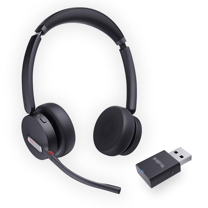 Yealink WH64 Hybrid DECT & Bluetooth Kabelloses Headset mit 3 Mikrofon für die Arbeit mit Dongle, 49