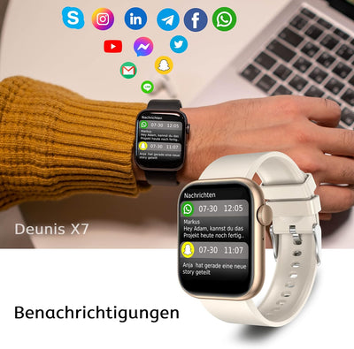 Deunis X7 Smartwatch mit Telefonfunktion 1,85 Zoll Damen Herren, Fitness Tracker, Schlafmonitor, Sch