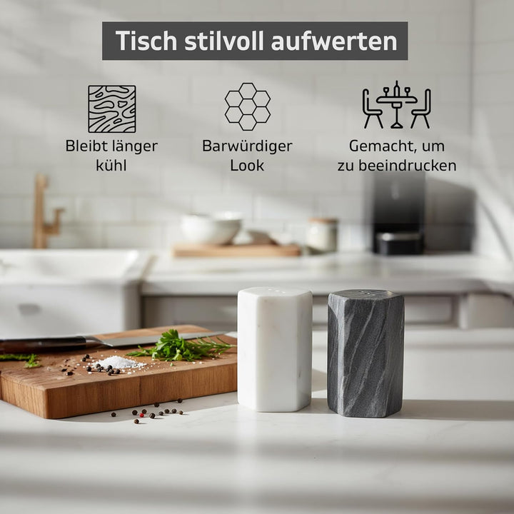GoCraft Salz- und Pfefferstreuer-Set, handgefertigt, weisser und schwarzer Marmor-Gewürzstreuer für