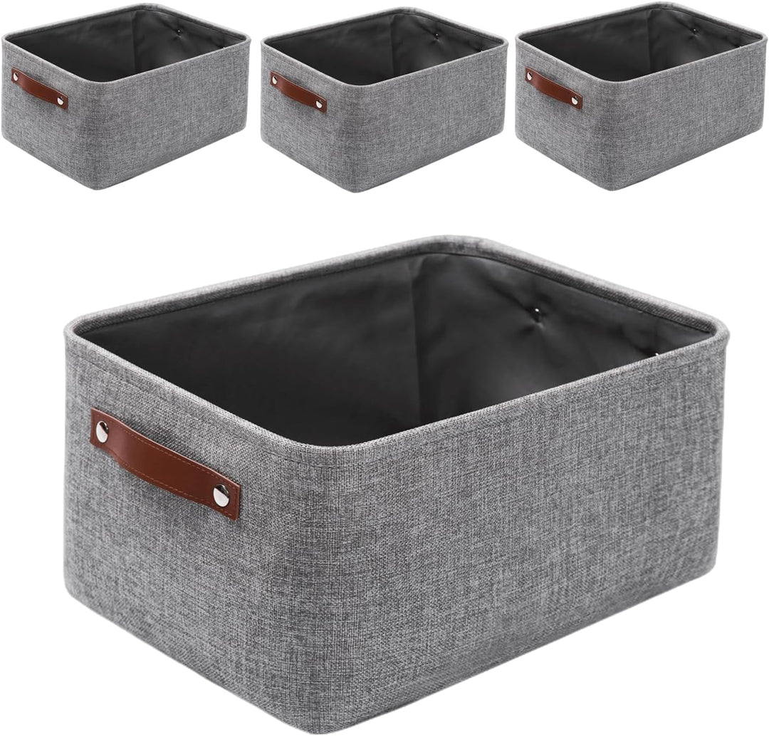 Mangata Faltbare Aufbewahrungskörbe mit Ledergriff,[4 Pack] Verdicktes Canvas-Stoff Aufbewahrungsbox