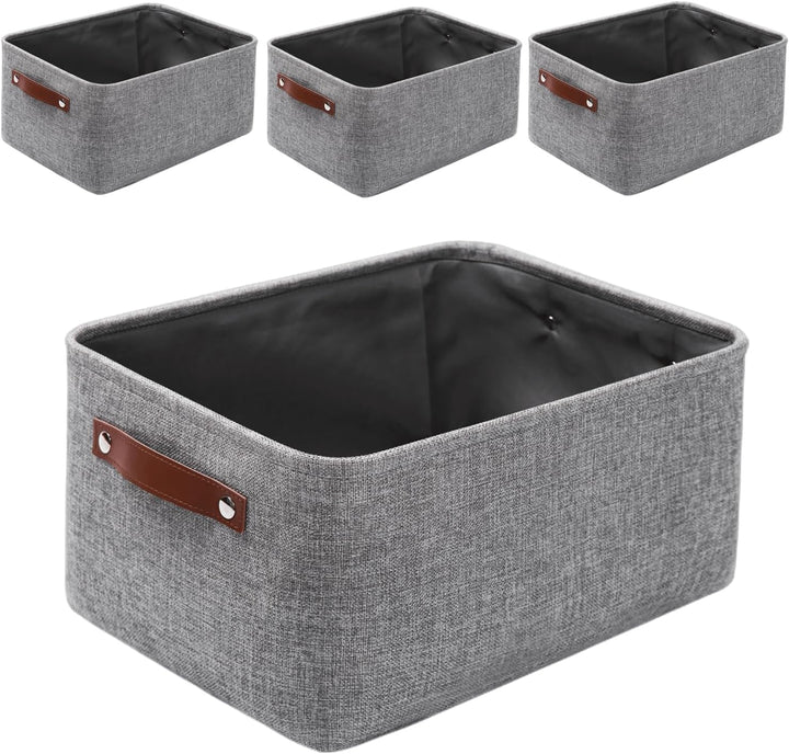 Mangata Faltbare Aufbewahrungskörbe mit Ledergriff,[4 Pack] Verdicktes Canvas-Stoff Aufbewahrungsbox