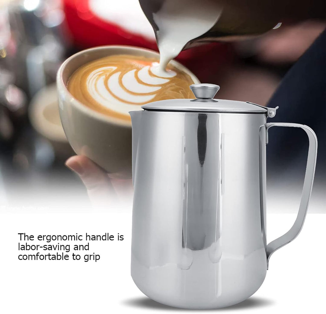 Edelstahl Krug Mit Deckel 1500,Aufschäumkrug,Edelstahl Kaffeetasse Becher Milchaufschäumkrug Krug Ka