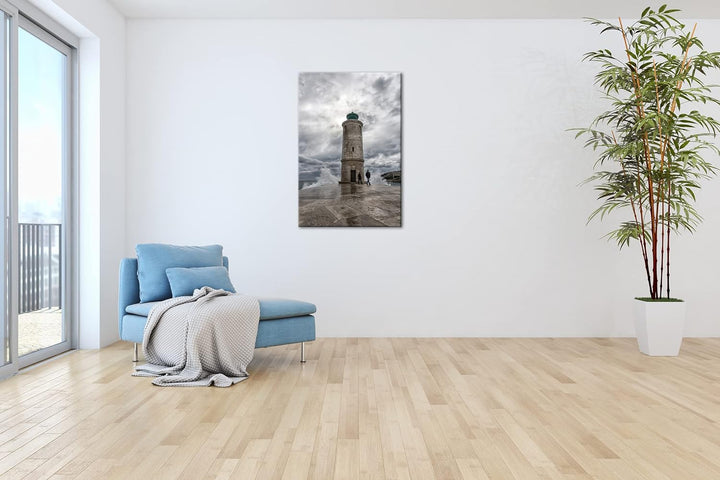 deyoli standfester Leuchtturm Format:90x60 cm als Leinwandbild, Motiv fertig gerahmt auf Echtholzrah