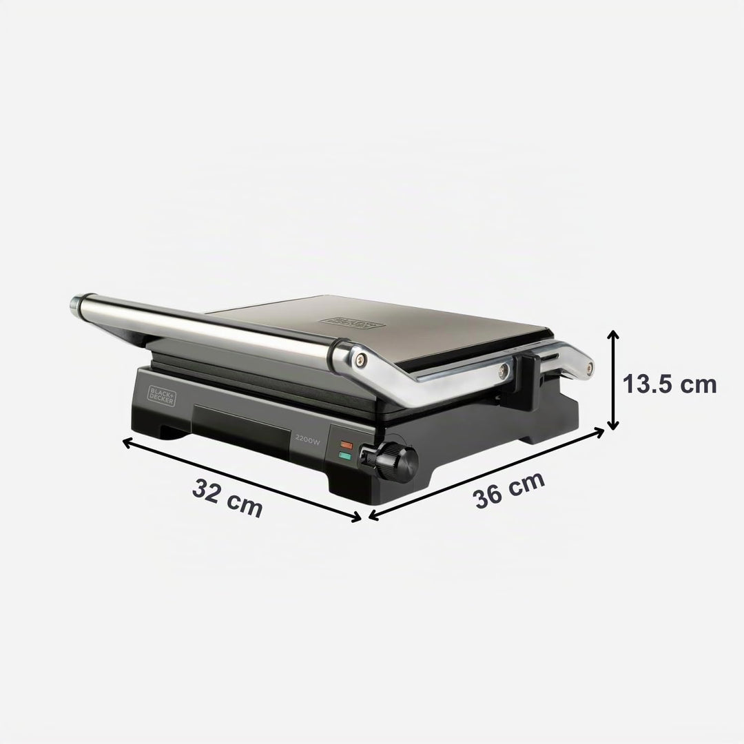 Black+Decker BXGR2200E -2-in-1: glatte Platten und Grill, Zubreiten von Fleisch, Fisch, Gemüse, 180º