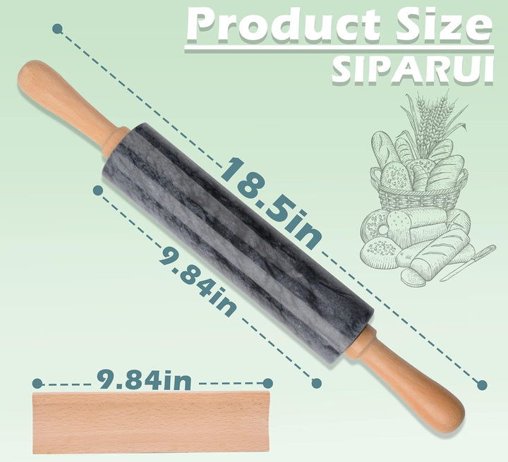 Marmor-Nudelholz mit Holzwiege, dicker Griff, Set zum Backen, 47 cm, hochwertige polierte Walze für