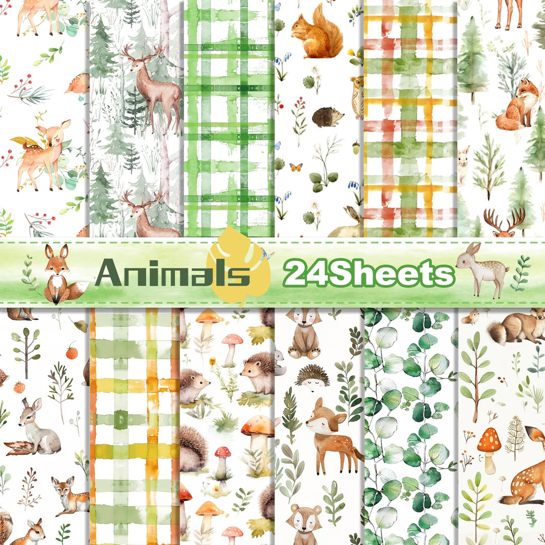 30x30 Scrapbook Papier Waldtiere Muster Doppelseitiges Decoupage Papiere, 12 Muster 24 Blatt Rustika