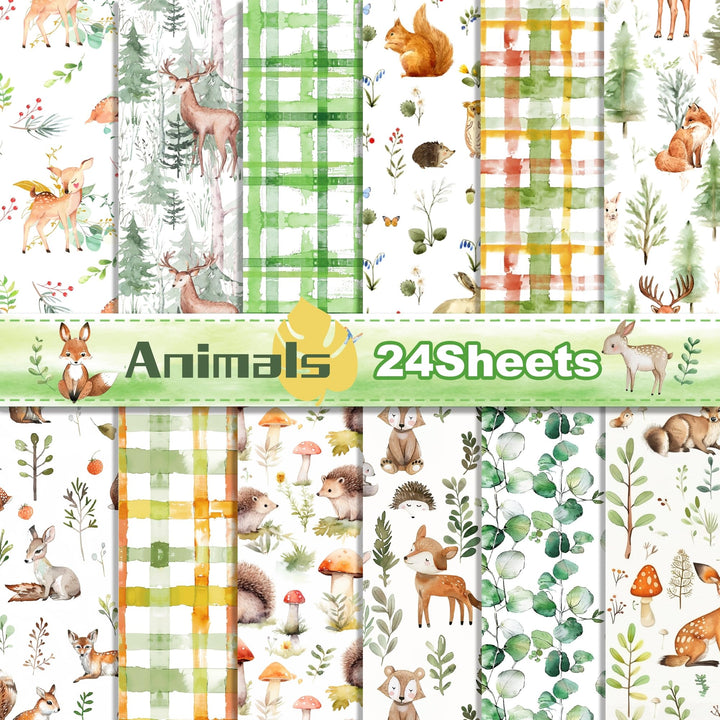 30x30 Scrapbook Papier Waldtiere Muster Doppelseitiges Decoupage Papiere, 12 Muster 24 Blatt Rustika