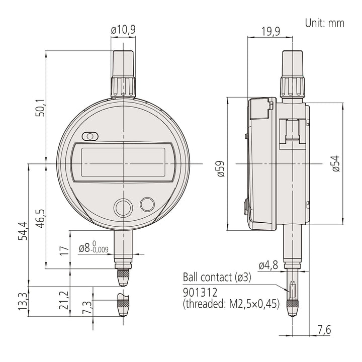 Mitutoyo 543-790B-10, Digitale Messuhr ID-S, 12,7 mm, 0,001 mm, IP42, Flache Rückplatte, Metrisch, m