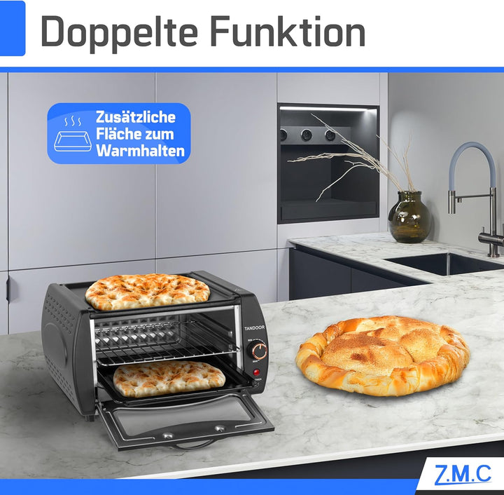 ZMC Mini Tandoor 2100W 22L - Minibackofen für Lahmacun, Pizza, Naan und Brot. Inklusive Backblech un