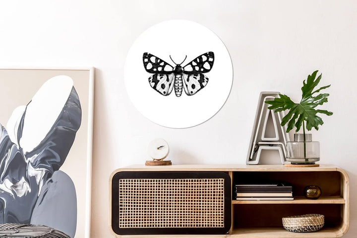 MuchoWow Wandbild Rund Wanddeko Deko Wohnzimmer Bilder 60x60 cm Schmetterling - Vintage - Schwarz un