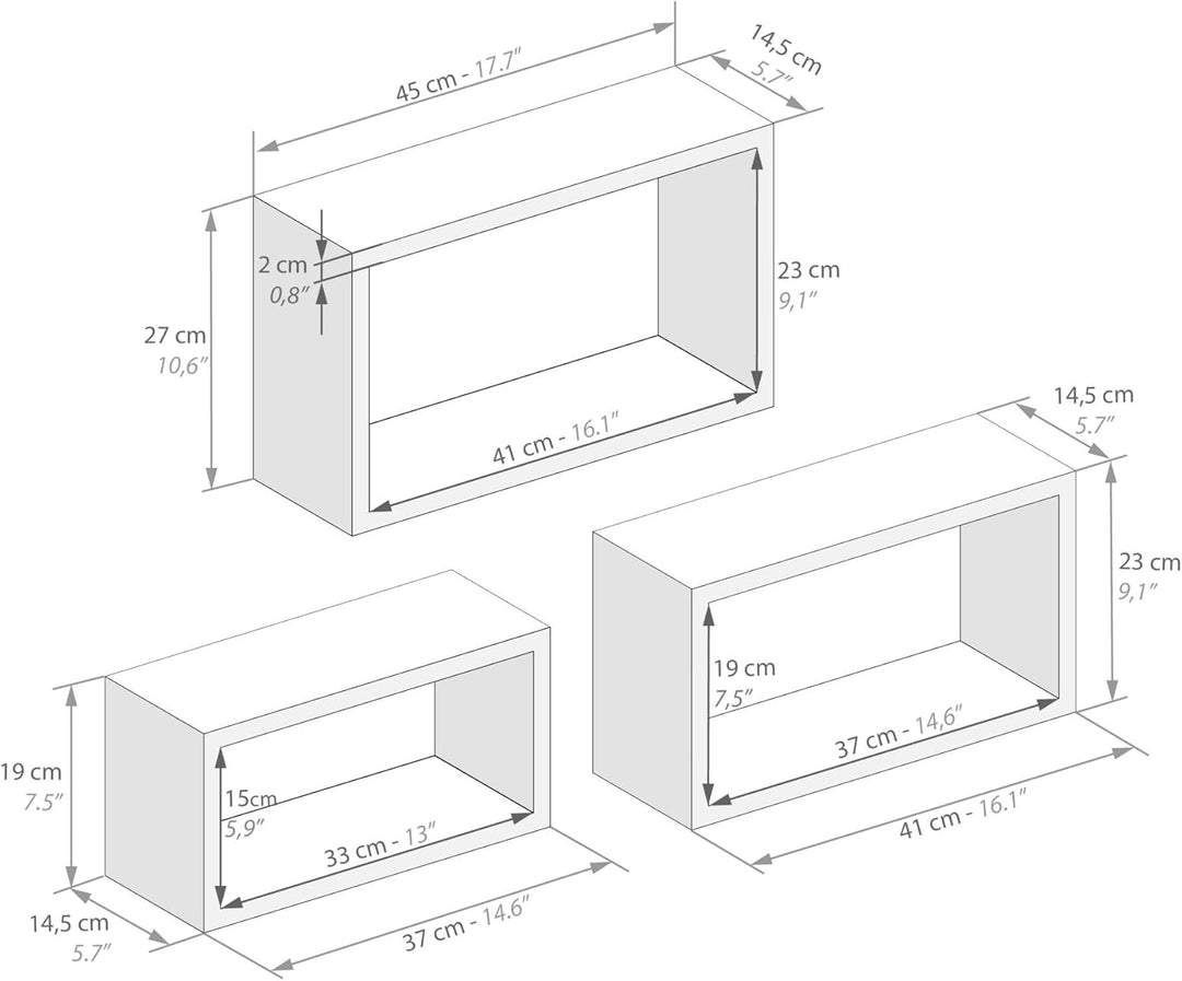 MOBILI FIVER, 3er-Set Giuditta rechteckige Würfelregale, Eiche, Made In Italy Set da 3 - Rettangolar