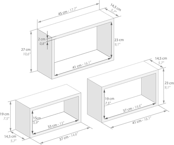 MOBILI FIVER, 3er-Set Giuditta rechteckige Würfelregale, Eiche, Made In Italy Set da 3 - Rettangolar