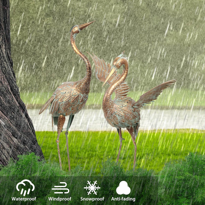 TERESA'S COLLECTIONS Metallvögel Kraniche Gartenfiguren für Teich 2er Set 99/ 85cm grosse Vogel Kran