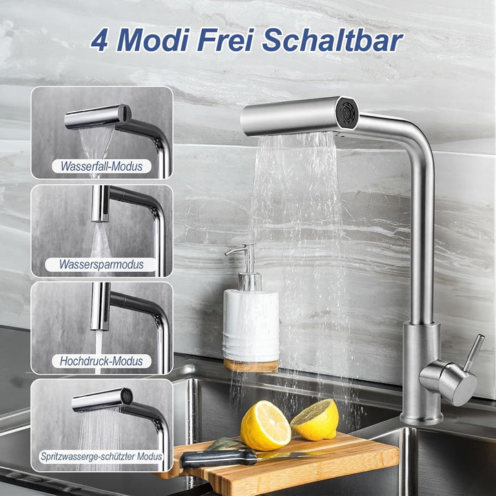 Cieex Wasserhahn Küche Ausziehbar, Hochdruck Küchenarmatur 360° Drehbar, Mischbatterie Spültischarma