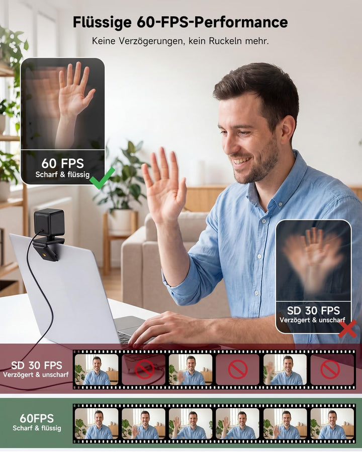 AOC UHD Webcam 4K, Webcam mit Objektivabdeckung & Dual Mikrofon, 75° Streaming Kamera mit Autofokus,