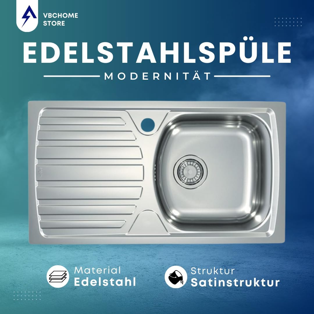 VBChome: Einbauspüle mit Hahnloch 780 x 435 mm Camping Küchenspüle - Satinstruktur Alveus Basic 170
