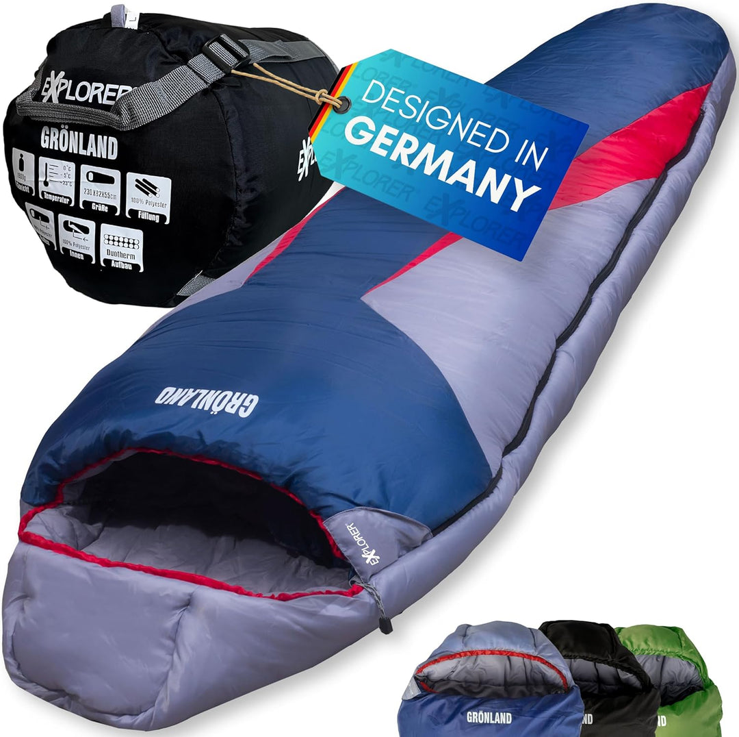 EXPLORER® GRÖNLAND Schlafsack -23°C -5°C [350GSM] 3-4 Jahreszeiten Winter Mumienschlafsack Erwachsen