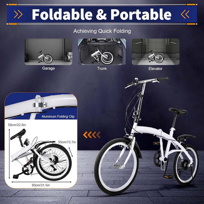20" 7-Gang Faltrad Klappfahrrad Klapprad Folding FahrräDer Faltbare Erwachsene City Bike Faltbares E