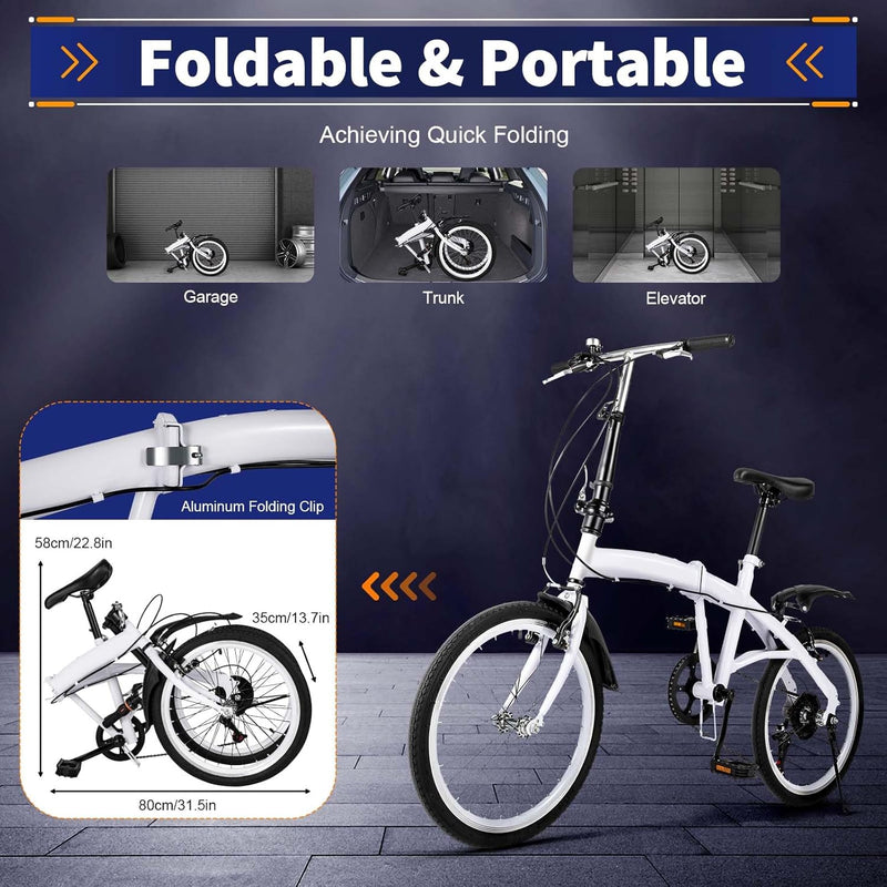 20" 7-Gang Faltrad Klappfahrrad Klapprad Folding FahrräDer Faltbare Erwachsene City Bike Faltbares E