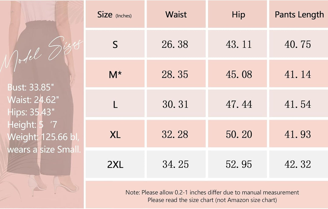 PrinStory Damen Hose Mit Weitem Bein Leichte Elastische Taille Sommer Hose Mit Taschen Kausale Arbei