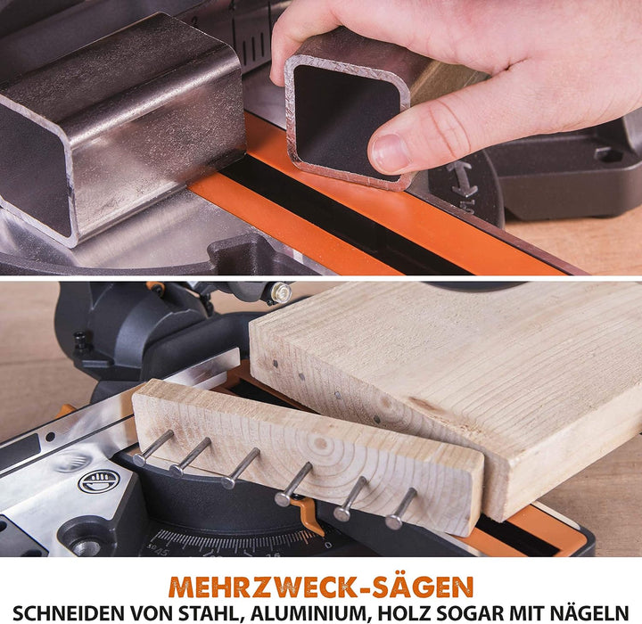 Evolution Power Tools - R210SMS+ Mehrzweck-Gleit-Gehrungssäge mit Plus Pack, 210 mm (230 V) R210-SMS