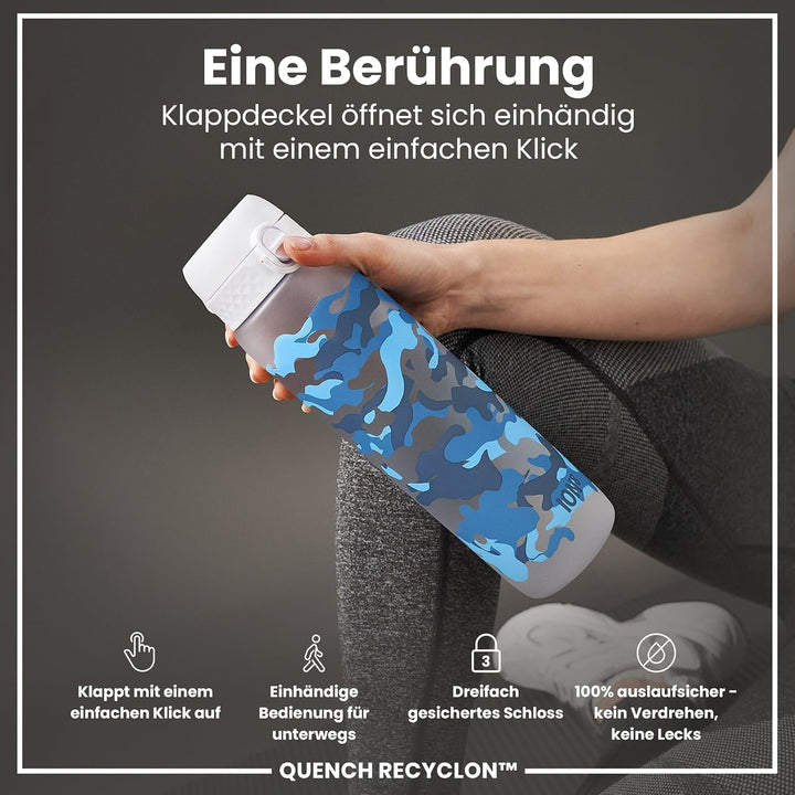 ION8 1 Liter Trinkflasche, 1000ml, Auslaufsicher, Einhandöffnung, Sichere Verriegelung, Spülmaschine