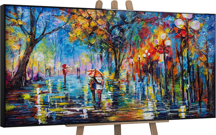 YS-Art Abstrakt Stil Acryl Gemälde auf Leinwand Herbstliche Allee handgemalt Wandbilder Wohnzimmer m