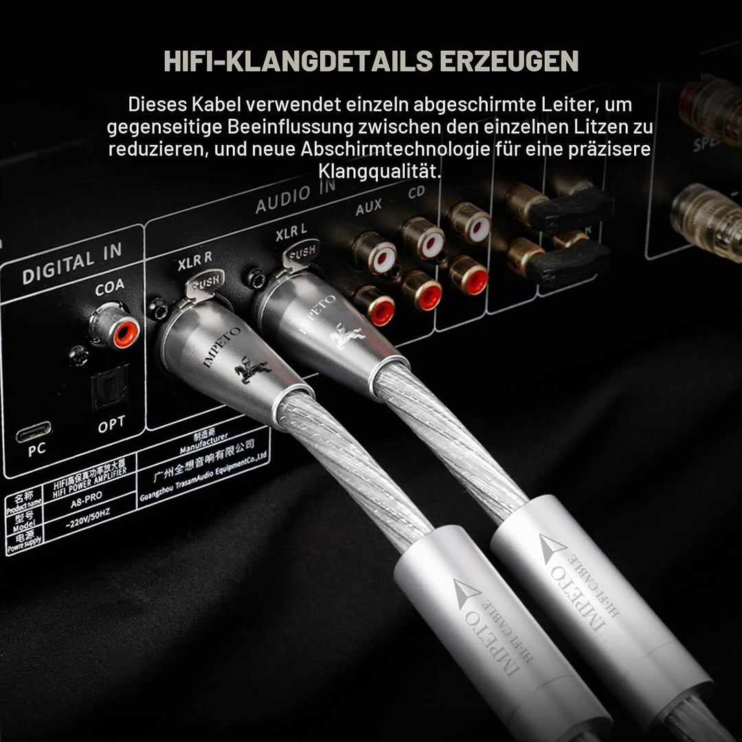 Impeto high end XLR Kabel，HIFI Mikrofonkabel, S-OCC 3-Pin XLR Stecker auf Buchse Mikrofonkabel für M