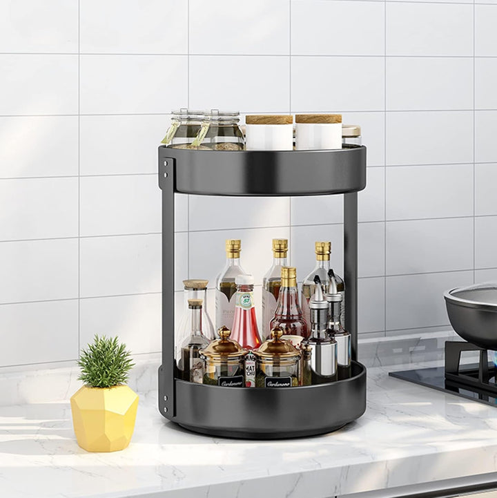 CALIYO Drehteller Organizer, Drehbares Gewürzregal aus Edelstahl, Gewürzregal Drehbar für Küche Spei