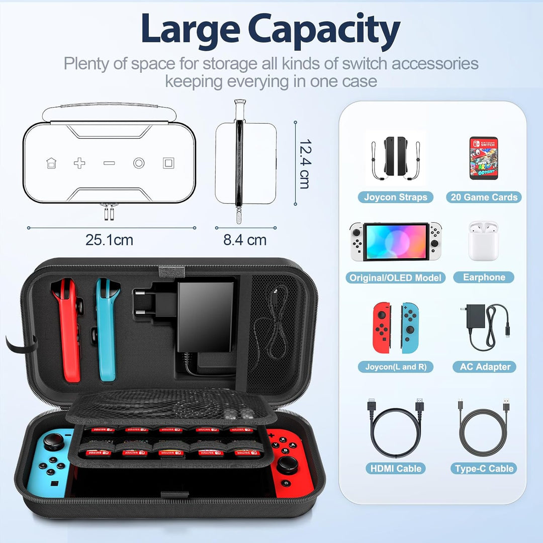 Switch Tasche kompatibel mit Nintendo Switch/OLED-Modell, Grosse Switch Tragetasche für Joycon und E
