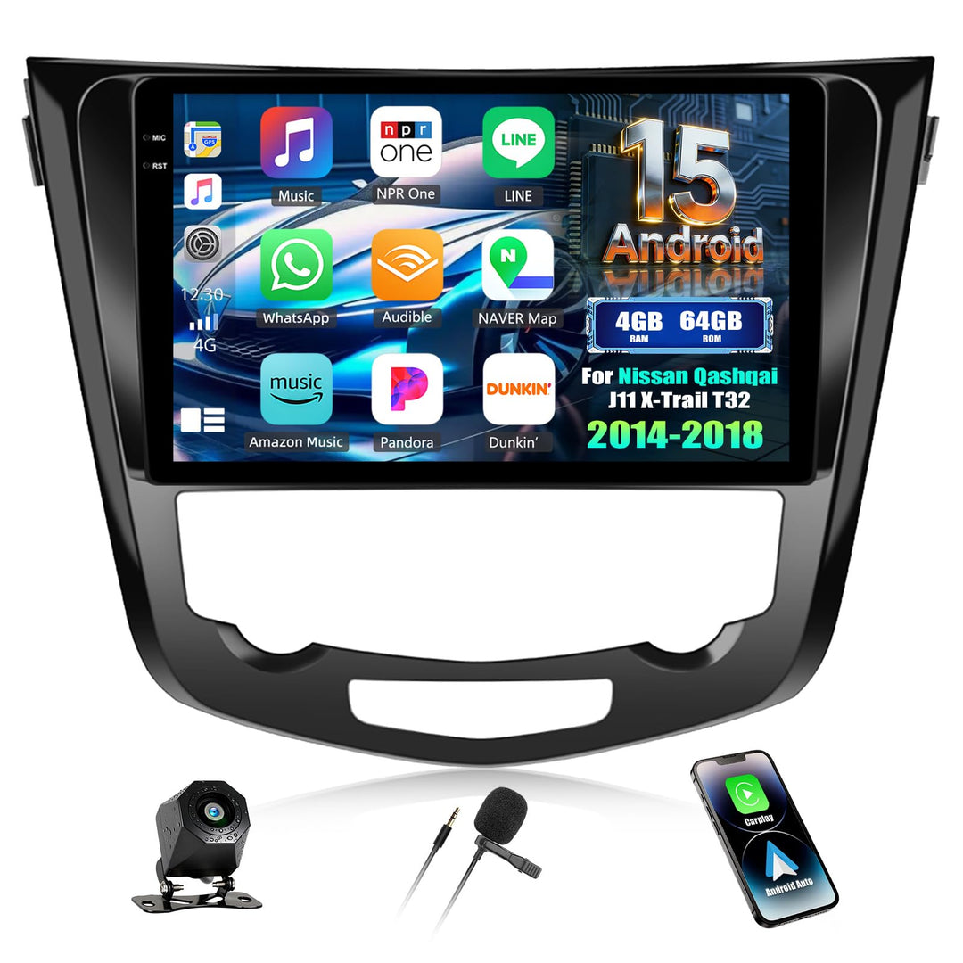 CAMECHO 4+64G 10 Zoll Android 15 Autoradio für Nissan Qashqai J11 X-Trail T32 2014-2018 mit Wireless