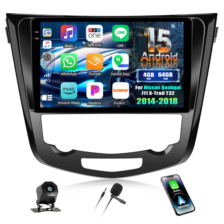 CAMECHO 4+64G 10 Zoll Android 15 Autoradio für Nissan Qashqai J11 X-Trail T32 2014-2018 mit Wireless