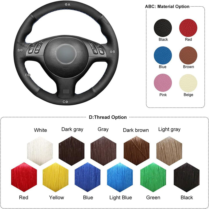 MEWANT DIY Hand Nähen Auto Lenkradbezug aus Echtleder&Wildleder Lenkradhülle für 3 Series E46 E46/5