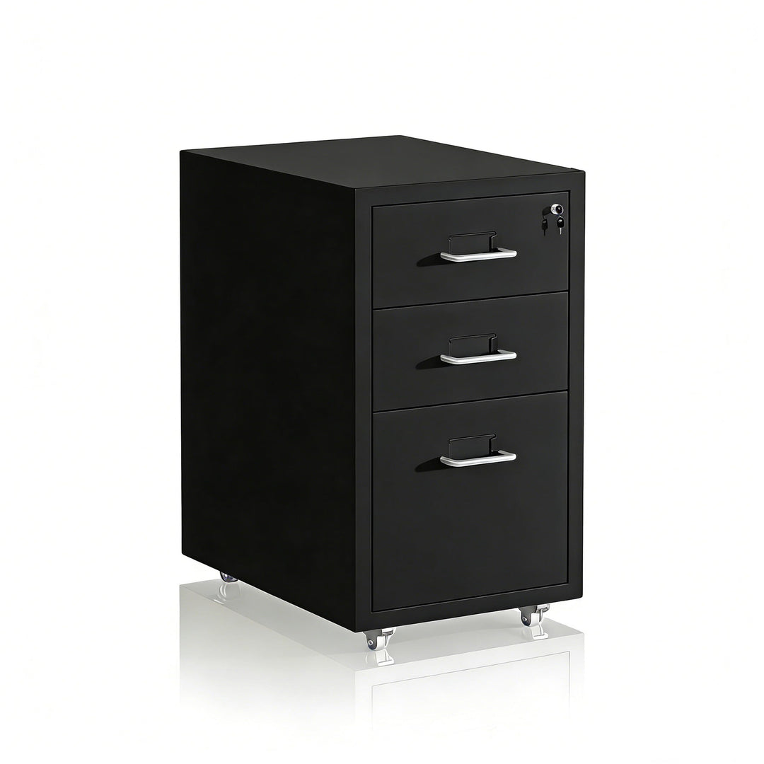 Relaxdays Rollcontainer, 3 Schubladen, HxBxT: 45,5 x 28 x 41 cm, abschliessbar, Aktenschrank auf Rol
