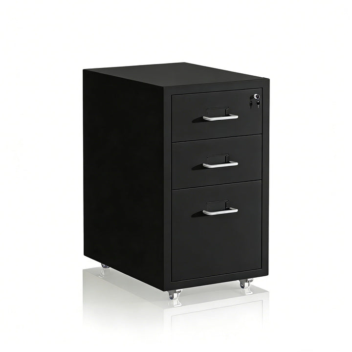 Relaxdays Rollcontainer, 3 Schubladen, HxBxT: 45,5 x 28 x 41 cm, abschliessbar, Aktenschrank auf Rol