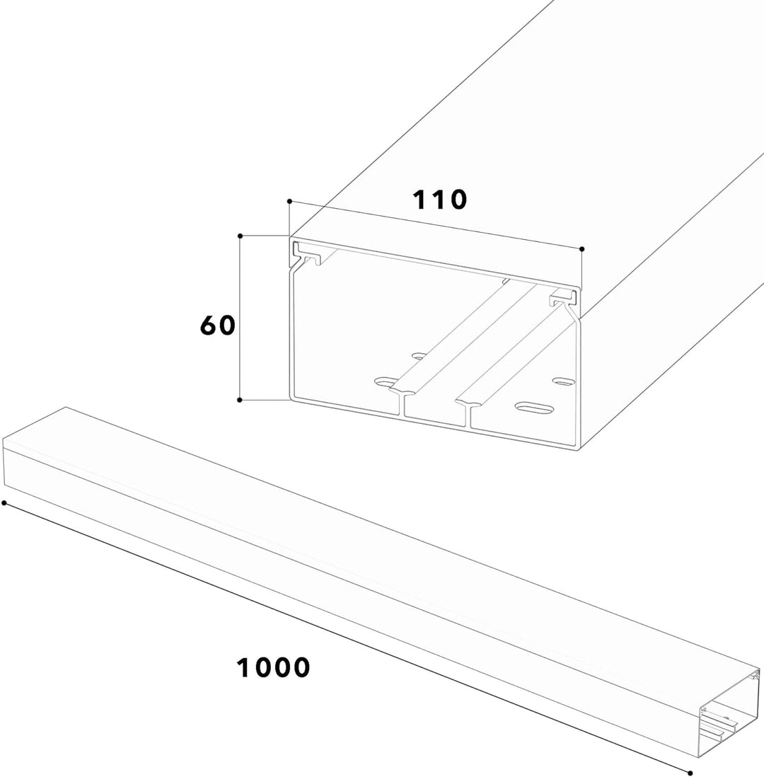 Habengut CC10116 Kabelkanal (mit Montagelochung im Boden) 60x110 mm aus PVC, Farbe: Weiss, Länge 1 m
