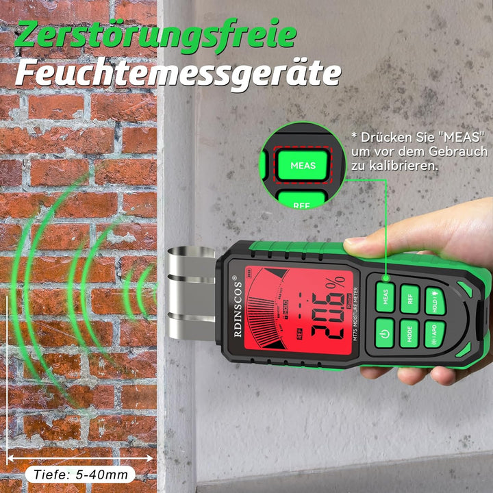 Feuchtemessgerät Wand und Baustoffe – Pinless Baufeuchtemesser für Gipskarton, Beton,Holz – Handgerä