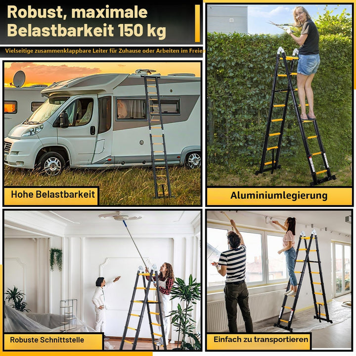 Randaco 5M (2.5+2.5) Teleskopleiter Klappleiter Aluminium, Ausziehbare Leiter, Rutschfester Aluleite