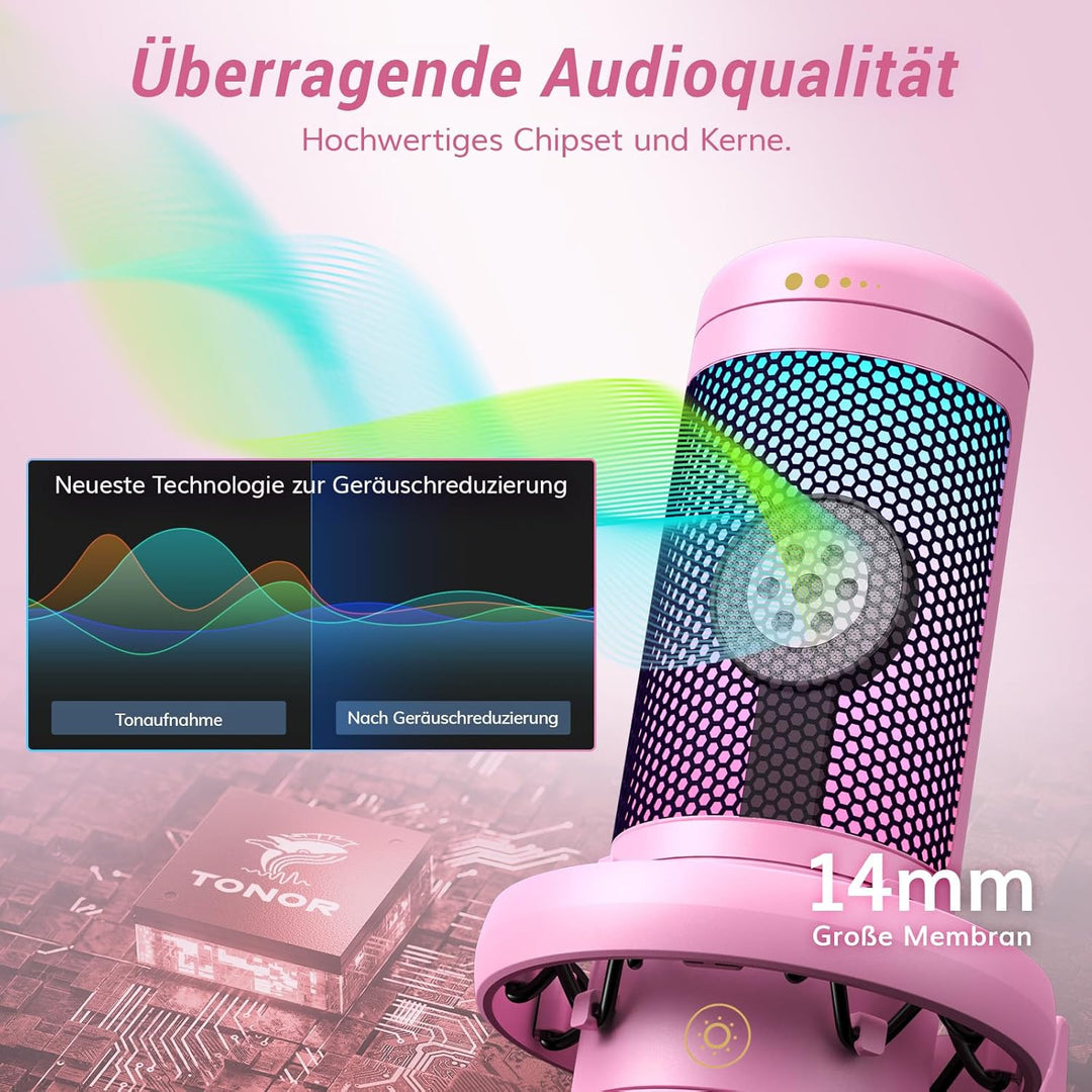 TONOR RGB Gaming Mikrofon PC Set Heilligkeit Verstellbar, USB Microphone mit Mikrofonarm für Compute