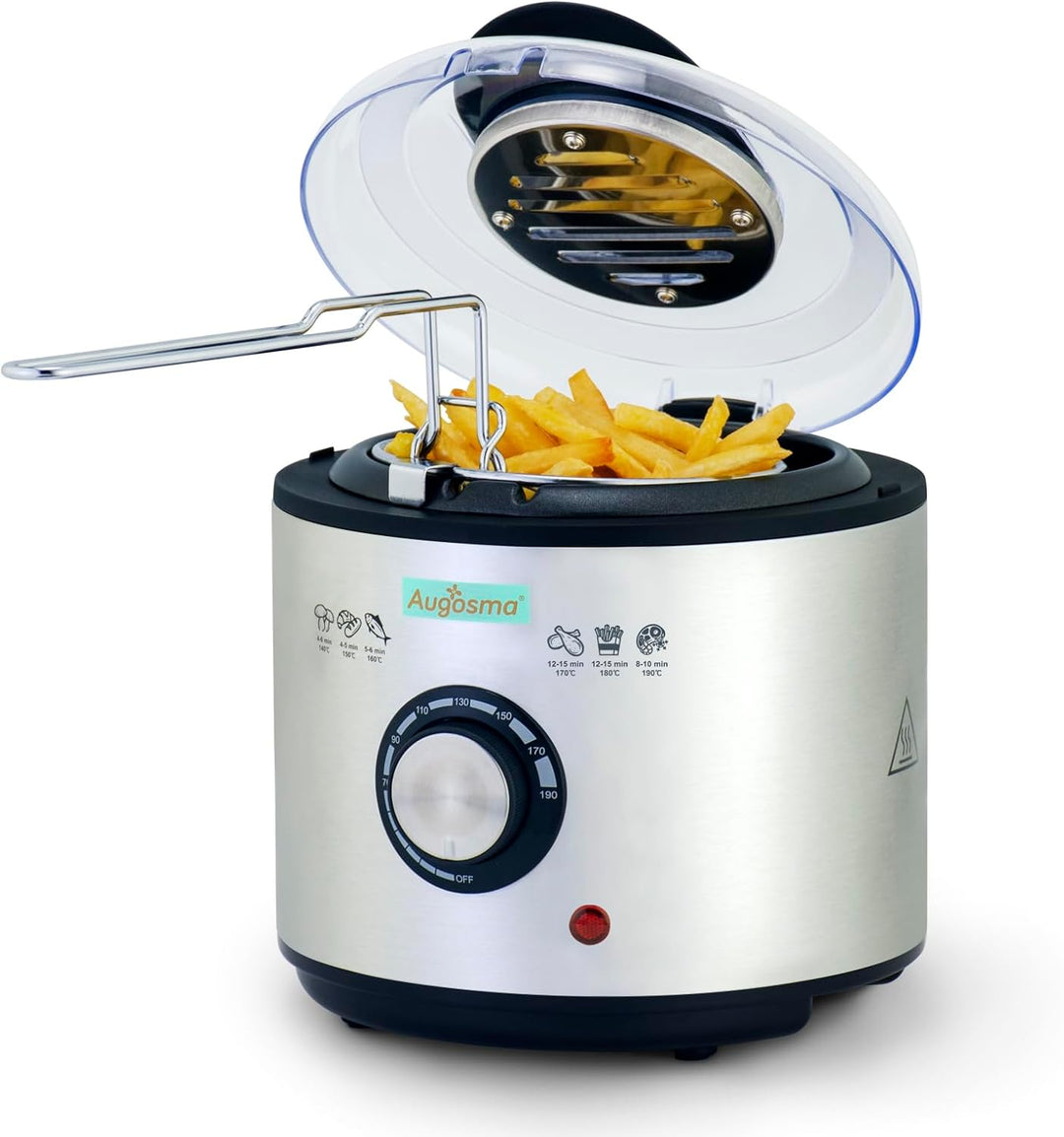 Augosma Mini Fritteuse Mit öl | 850-950W l Kapazität: 1 Liter l Sichtfenster l Frittierkorb aus Edel