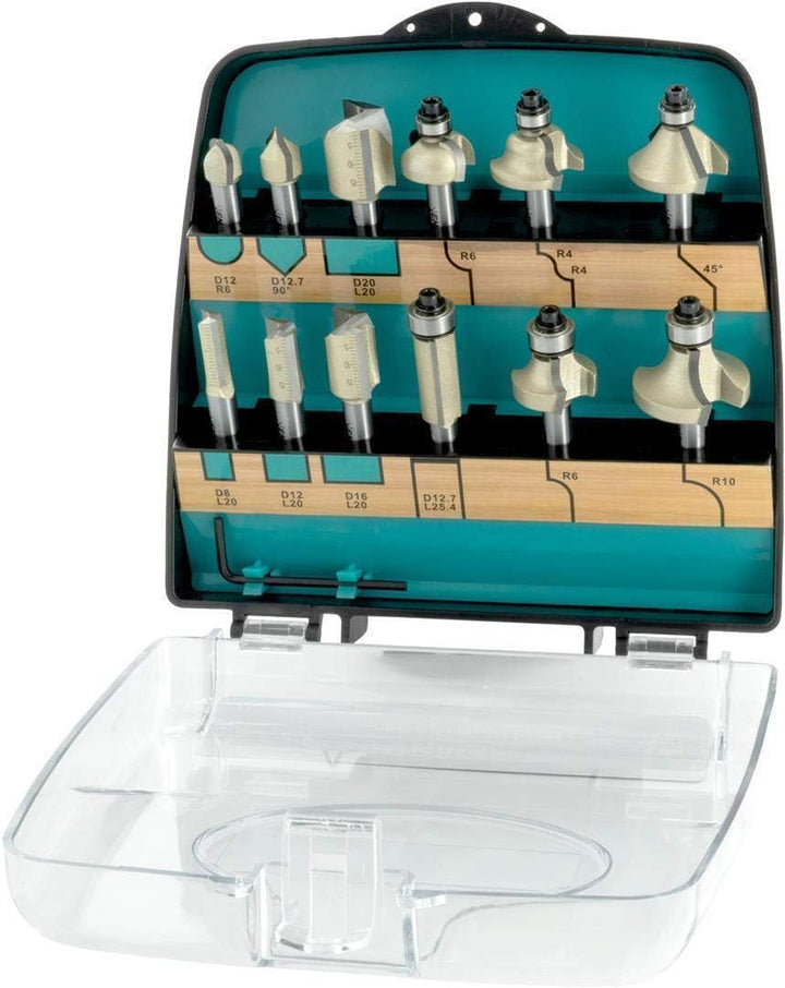 ENT 09012PLUS 12-tlg. HW Fräser PLUS Set in bruchfester Kunststoffkassette - Oberfräser mit Schaft 8