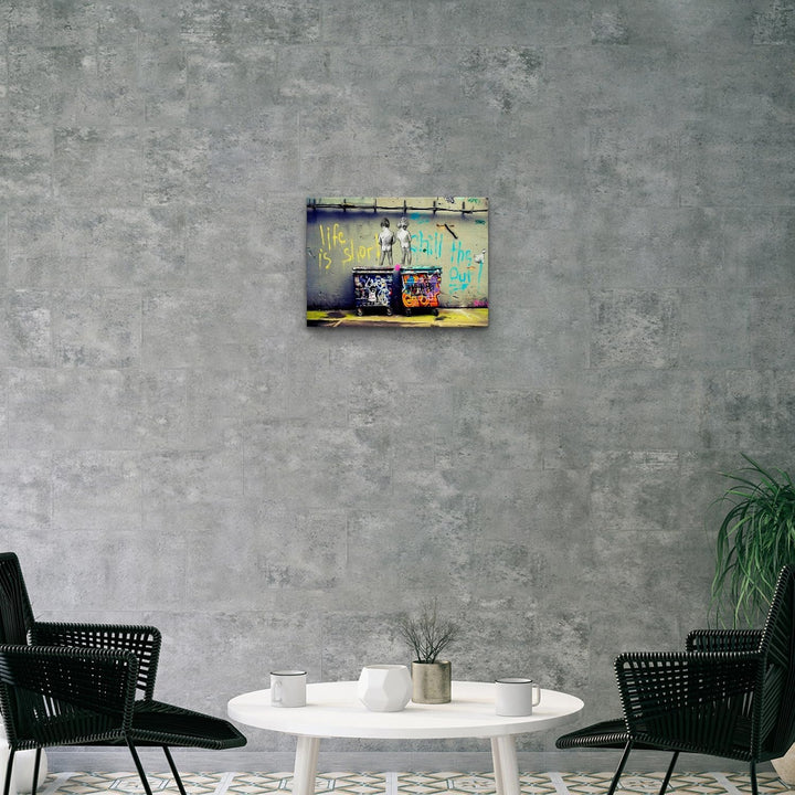Giallobus - Gemälde - Banksy - - Standardleinwand - 50x35-05 - Kinder pinkeln - Bereit zum Aufhängen