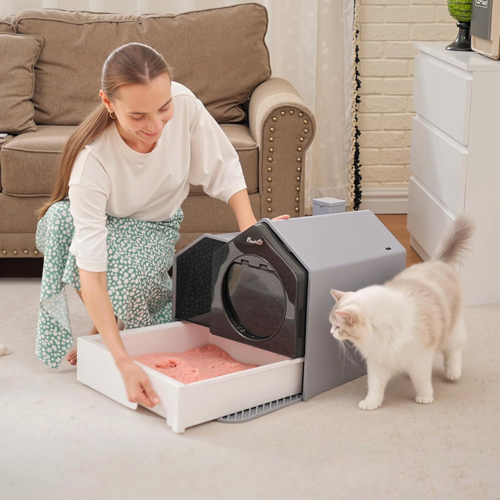 PawHut Katzentoilette Katzenklo mit Bodenwanne, Schaufel, Filter, Toilette mit Haube für Katzen bis